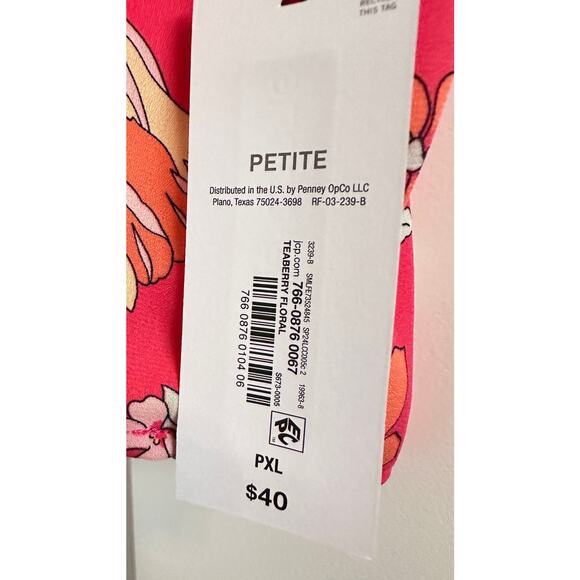 Liz Claiborne Blouse Petite XL Red Teaberry Hawai Floral Ruffle Sleeve  V Neck - Picture 4 of 6